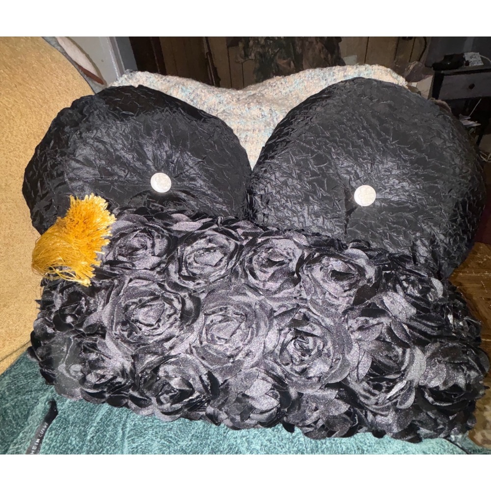 Black 3D Rosette Bolster and Crinkle Round Decorative Throw Pillow Set 3pc
